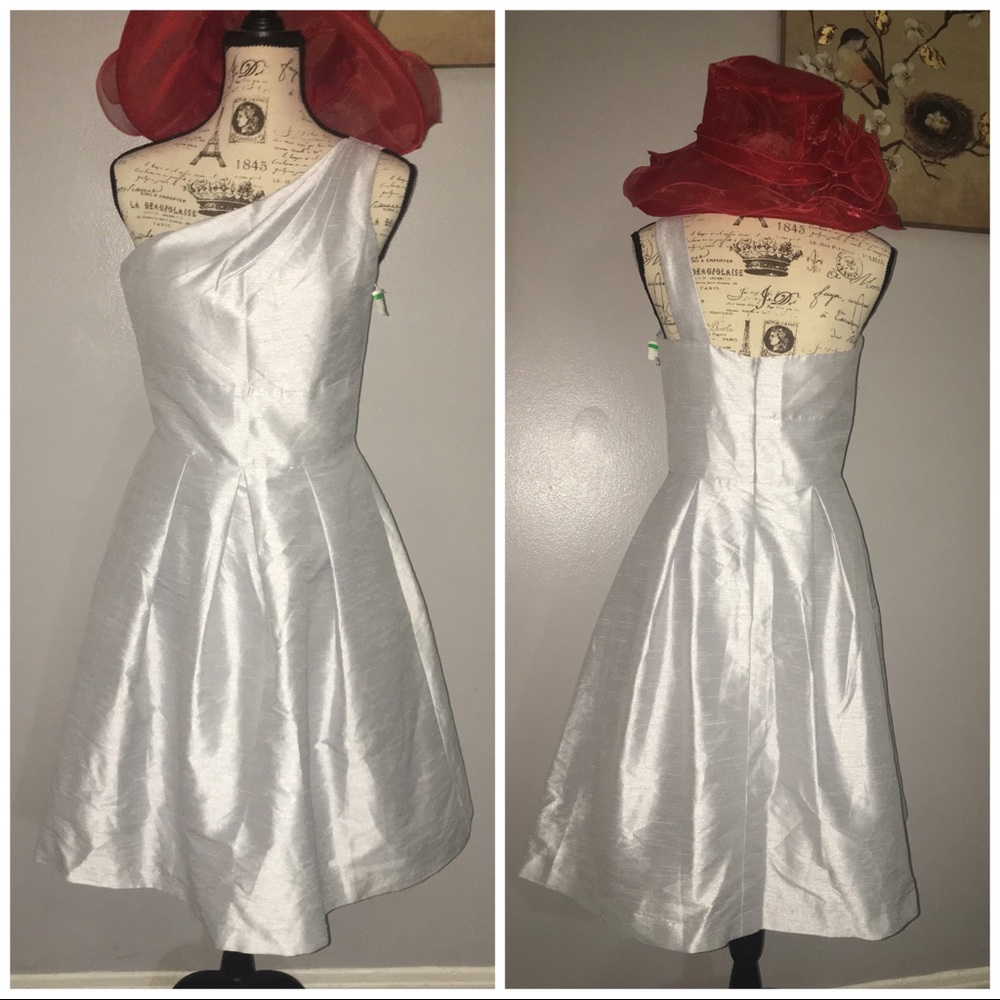 Fit flare pleated one shoulder dress